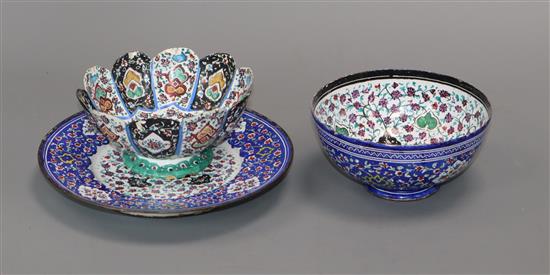 A matching Chinese enamel bowl and dish and a similar bowl dish diameter 16cm